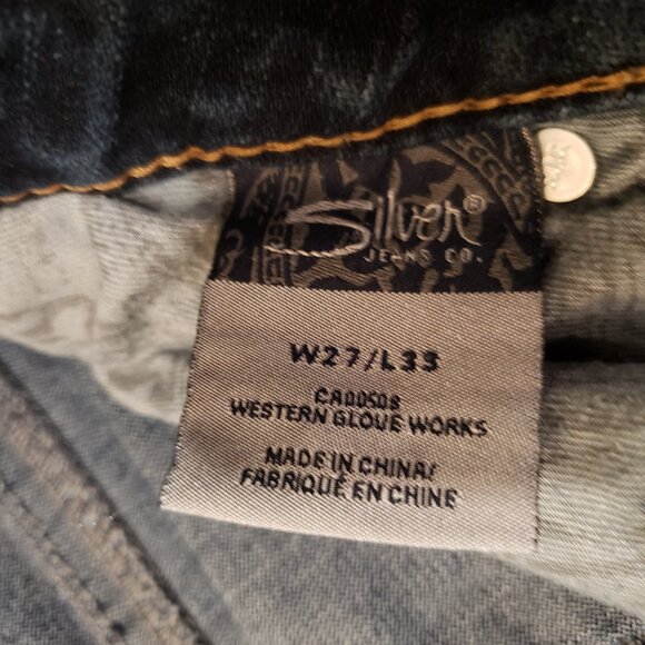 women's dark wash Silver Aiko Bootcut Jeans Sz 27 x 33, western contrast stitch - Picture 5 of 16
